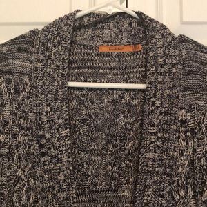 Navy & White Long Knit Cardigan